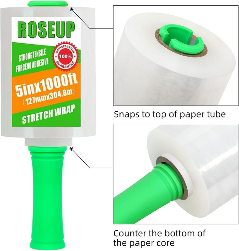 ROSEUP Clear Stretch Wrap Film 5" x 1000ft Roll with Handle, 80 Gauge Thick Cling Plastic Wrap for Moving, Pallet Wrap, Self Adhering Packaging Heavy Duty Shrink Film, 4 Pack - Image 2